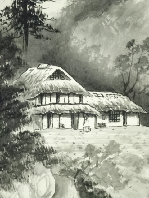 道具 ] - 道具 翠堂筆 水墨山水図 肉筆絹本掛軸（共箱） | ネット